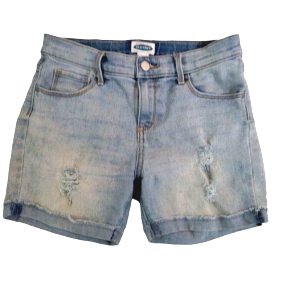 Old Navy Blue Jean Denim Shorts Girls Size 14 Cuff Hem Distressed 5 Pocket